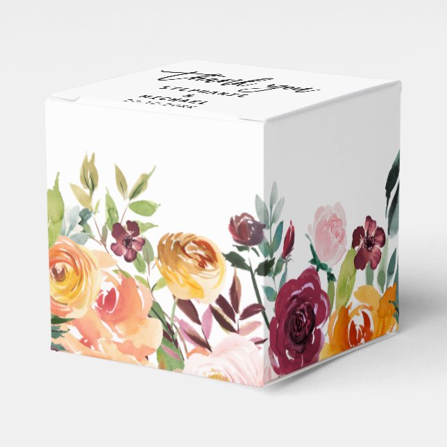 Autumn Burgundy Blush Floral Blossom Wedding Favor Boxes (Front Side)