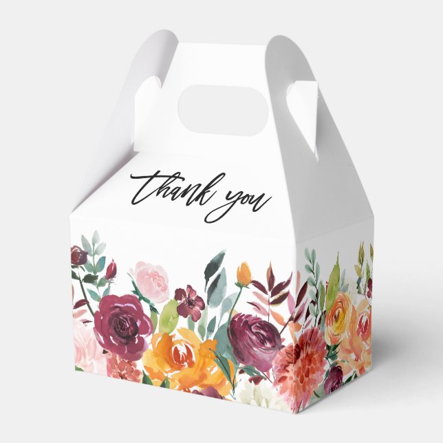 Autumn Burgundy Blush Floral Blossom Wedding Favor Boxes (Back Side)