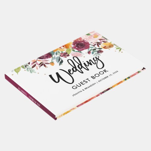 Autumn Burgundy Blush Floral Blossom Wedding Guest Book