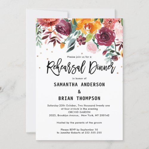 Autumn Burgundy Blush Floral Rehearsal Dinner Invitation