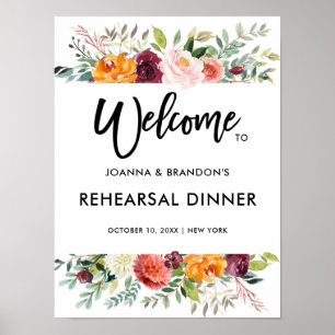 Autumn Burgundy Blush Floral Rehearsal Dinner Poster