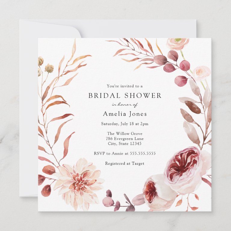 Autumn Burgundy Bridal Shower Invitation