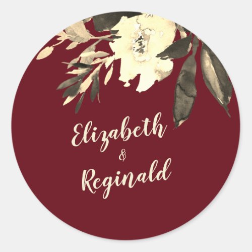 Autumn Burgundy Dried Floral Wedding Classic Round Sticker