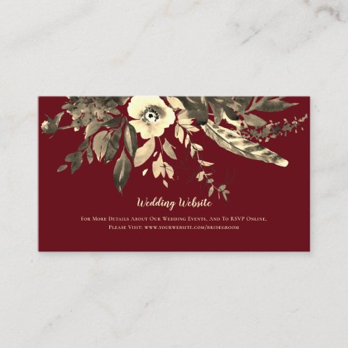 Autumn Burgundy Dried Foliage Wedding Website Enclosure Card