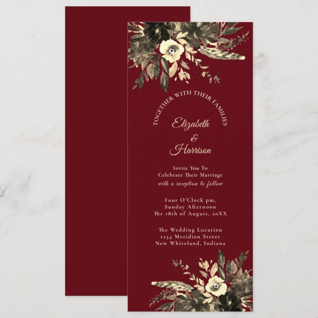 Autumn Burgundy Dried Watercolor Floral Wedding Invitation (Front/Back)