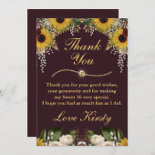 Autumn Burgundy Fall Flowers Foliage Sweet 16 Thank You Card (Front/Back)