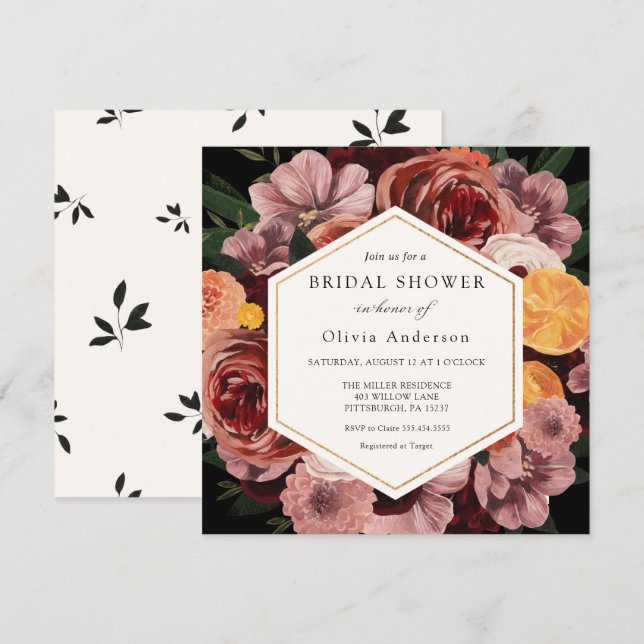 Autumn Burgundy Floral Bridal Shower Invitation (Front/Back)