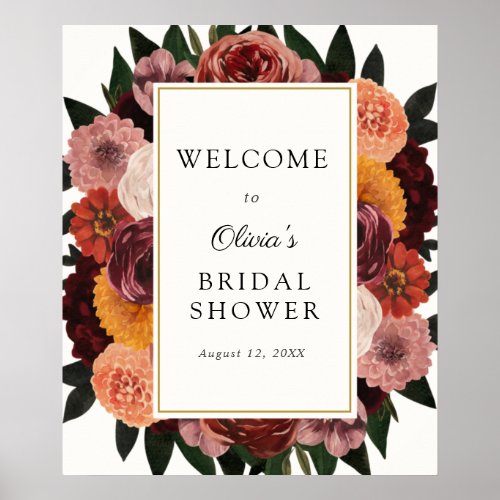 Autumn Burgundy Floral Bridal Shower Welcome Sign