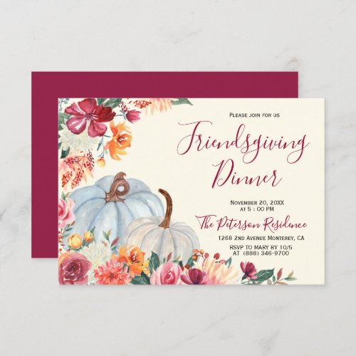 Autumn Burgundy Floral Friendsgiving Invitations