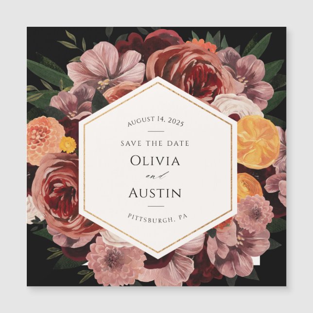 Autumn Burgundy Floral Save the Date (Front)