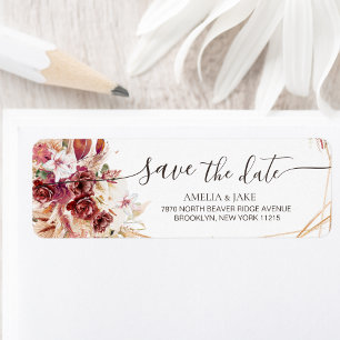 Autumn Burgundy Floral Save the Date Return Label