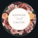 Autumn Burgundy Floral Wedding Classic Classic Round Sticker<br><div class="desc">Seal your invitation envelopes or favors with these elegant burgundy autumn floral wedding stickers. Featuring your names framed by a watercolor wreath of green eucalyptus foliage. Coordinates with the Elegant Autumn Floral wedding collection found in the Adore Paper Co. Zazzle Shop.</div>