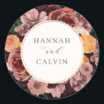 Autumn Burgundy Floral Wedding Classic Round Sticker<br><div class="desc">Seal your invitation envelopes or favors with these elegant burgundy autumn floral wedding stickers. Featuring your names framed by a watercolor wreath of green eucalyptus foliage. Coordinates with the Elegant Autumn Floral wedding collection found in the Adore Paper Co. Zazzle Shop.</div>