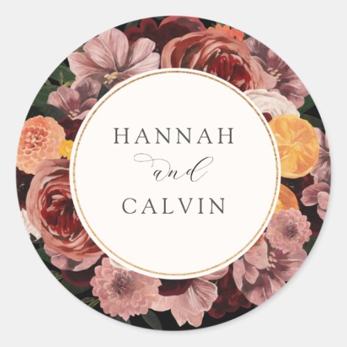 Autumn Burgundy Floral Wedding Classic Round Sticker