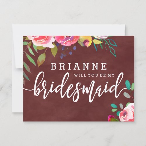 Autumn Burgundy Floral Will You Be My Bridesmaid Invitation