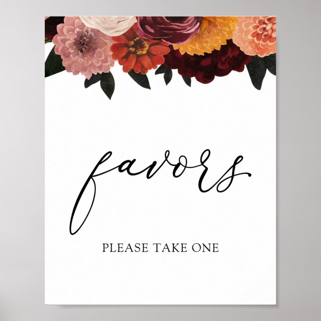 Autumn Burgundy Florals Favors Sign (Front)