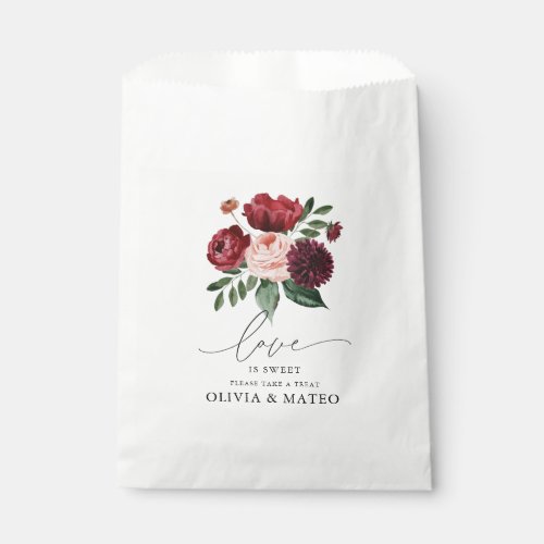 Autumn Burgundy Flower Wedding  Favor Bag