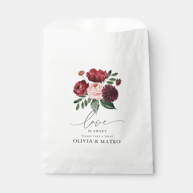 Autumn Burgundy Flower Wedding  Favor Bag (Front)