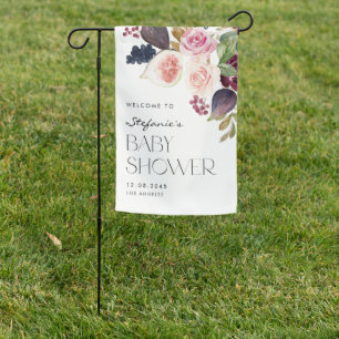 Autumn Burgundy Flowers and Figs Baby Shower Garden Flag