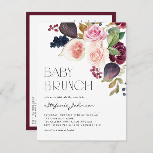 Autumn Burgundy Flowers and Figs Fall Baby Brunch Invitation Postcard