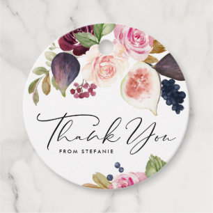 Autumn Burgundy Flowers and Figs Thank You Favor Tags