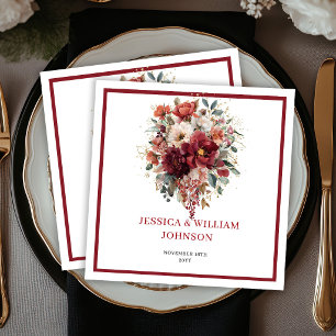 Autumn Burgundy Flowers Boho Greenery Wedding Napkins