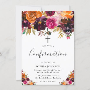 Autumn Burgundy Flowers Fall Girls Confirmation In Invitation