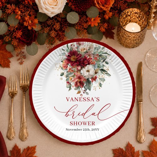 Autumn Burgundy Gold terracotta bridal shower plat Paper Plates
