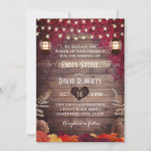 Autumn Burgundy Leaves Rustic Lantern Fall Wedding Invitation (Front)
