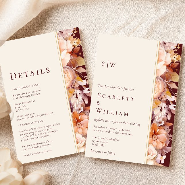 Autumn Burgundy Modern Monogram Wedding All In One Invitation (Creator Uploaded)