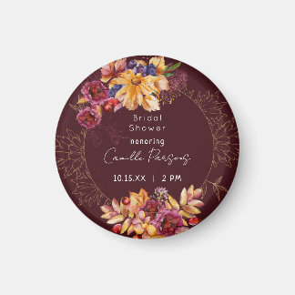 Autumn Burgundy Moody Watercolor Bridal Shower Magnet