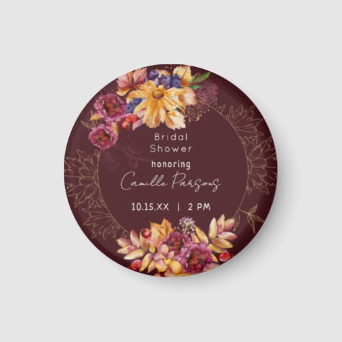 Autumn Burgundy Moody Watercolor Bridal Shower Magnet