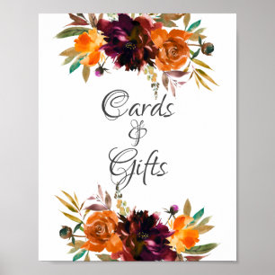Autumn Burgundy Orange Bridal Shower Cards & Gifts Poster