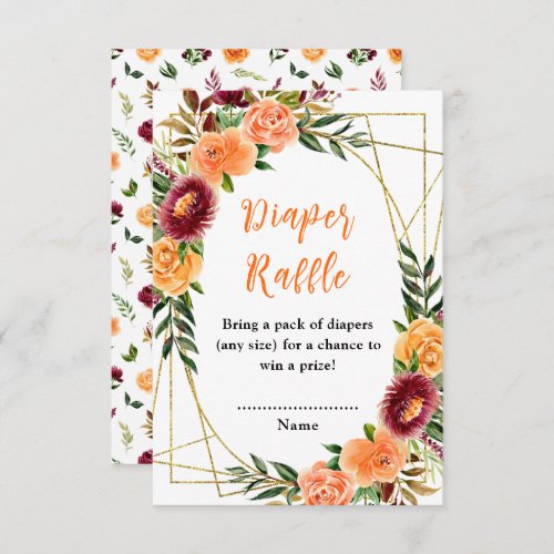 Autumn Burgundy Orange Floral Baby Diaper Raffle Enclosure Card
