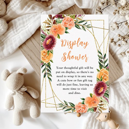 Autumn Burgundy Orange Floral Baby Display Shower Enclosure Card