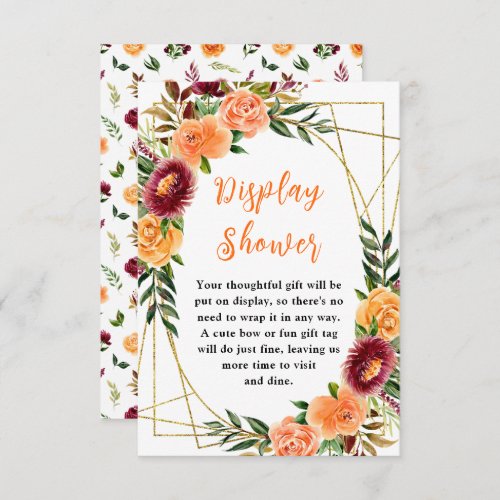Autumn Burgundy Orange Floral Baby Display Shower Enclosure Card