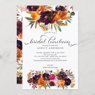 Autumn Burgundy & Orange Floral Bridal Luncheon Invitation