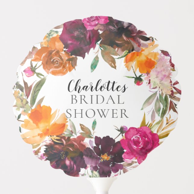 Autumn Burgundy & Orange Floral Bridal Shower Balloon (Front)