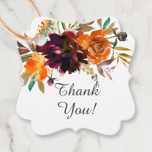 Autumn Burgundy Orange Floral Bridal Shower Favor Favor Tags