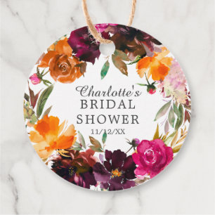 Autumn Burgundy & Orange Floral Bridal Shower Favor Tags
