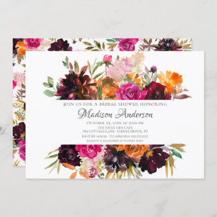 Autumn Burgundy & Orange Floral Bridal Shower Invitation
