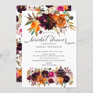 Autumn Burgundy & Orange Floral Bridal Shower Invitation