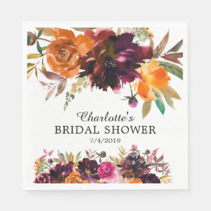 Autumn Burgundy & Orange Floral Bridal Shower Napkins
