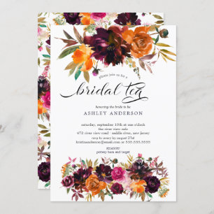 Autumn Burgundy & Orange Floral Bridal Tea Invitation