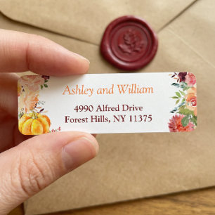 Autumn Burgundy Orange Floral Leaves Pumpkin Label