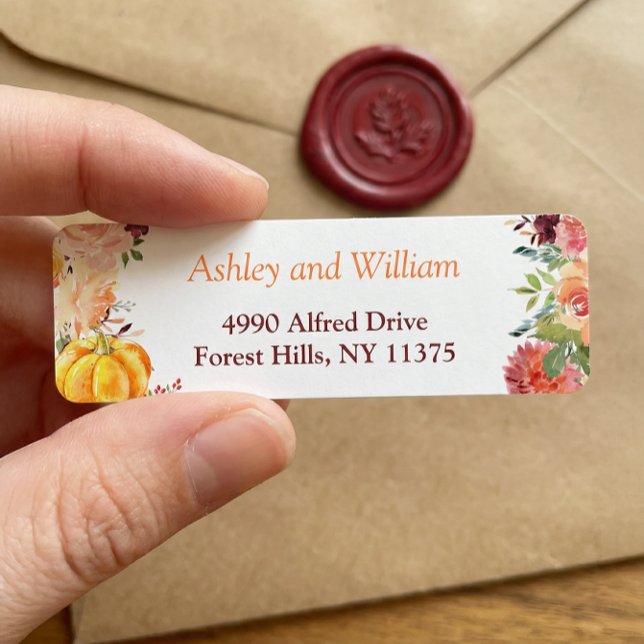 Autumn Burgundy Orange Floral Leaves Pumpkin Label (Creator Uploaded)