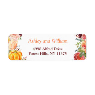 Autumn Burgundy Orange Floral Leaves Pumpkin Label
