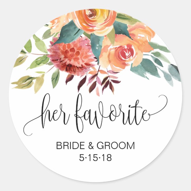 Autumn Burgundy Orange Floral Wedding Favor Label (Front)