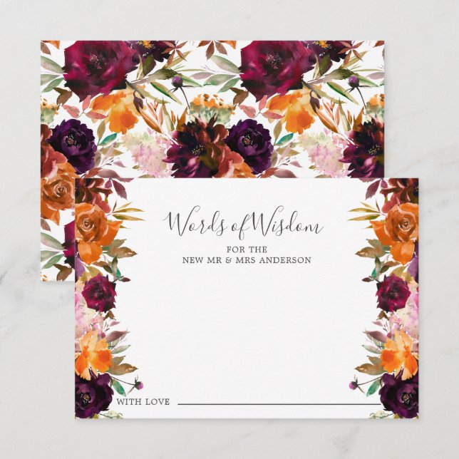 Autumn Burgundy Orange Floral Words of Wisdom Card (Front/Back)