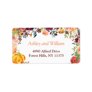 Autumn Burgundy Orange Pumpkin Floral Leaves Label